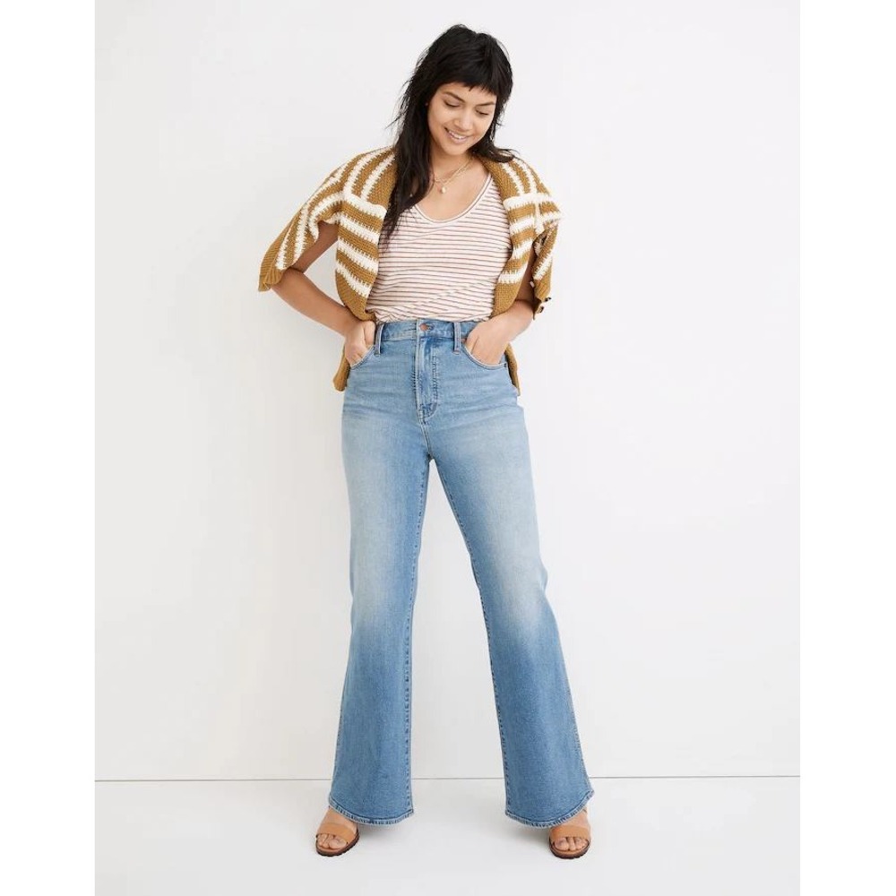 Madewell 11" High Rise Flare Jeans Caine Wash Womens 28 Stretch Light Was Retro